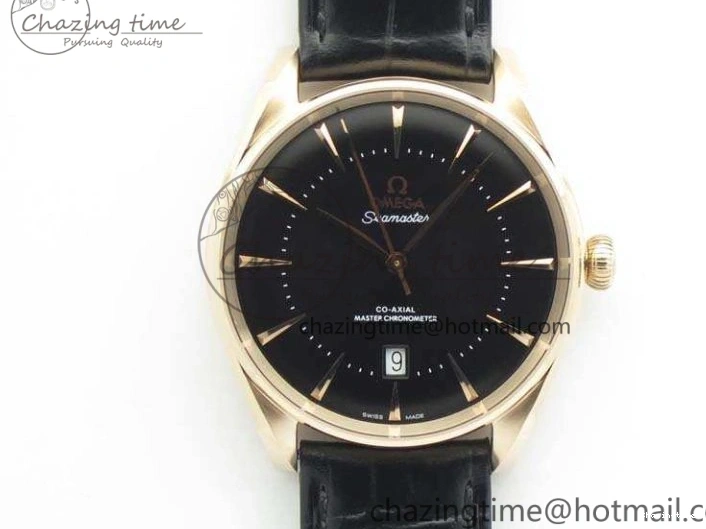 0509 Sophisticated Seamaster Edizione Venezia RG Best Edition Black Dial On Leather Strap A 8125